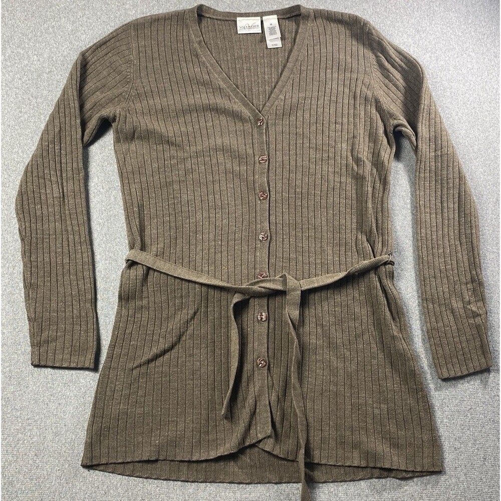 VILLAGER Liz Claiborne Long Brown Cardigan Belted Size M